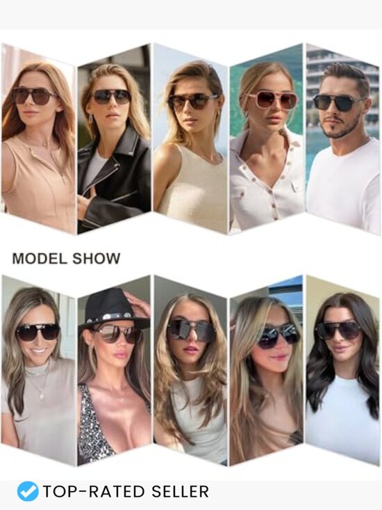 Retro Square Aviator Polarized Sunglasses Vintage 70s Style Chunky Frame main image 5
